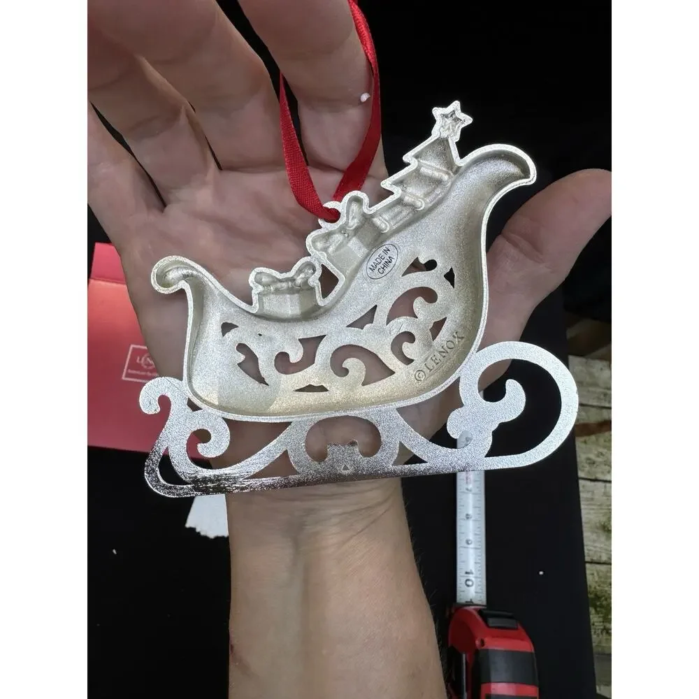 Lenox Sparkle And Scroll SILVERPLATED JEWELED Santa’s Sled Ornament MIB -S1T